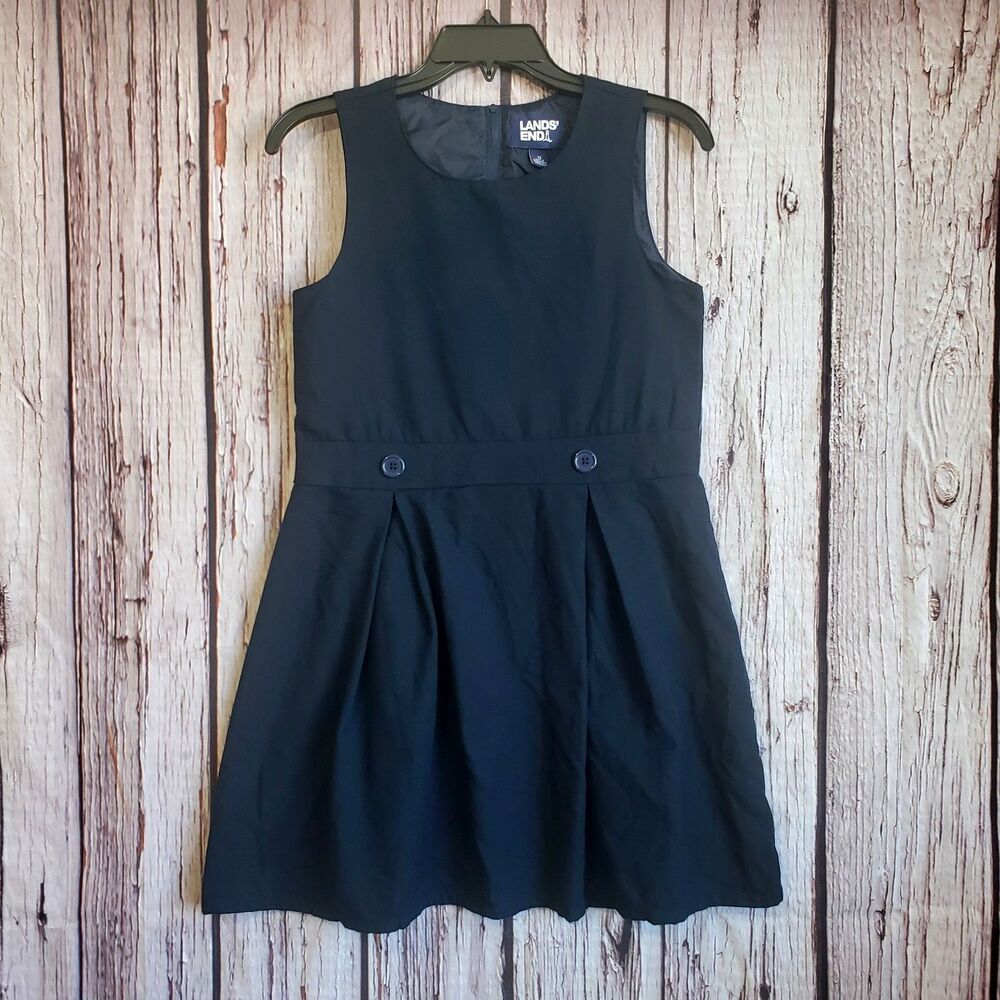 Lands' End Girl's Button Dress Navy Blue 12 School Uniform OEKO-TEX Rayon